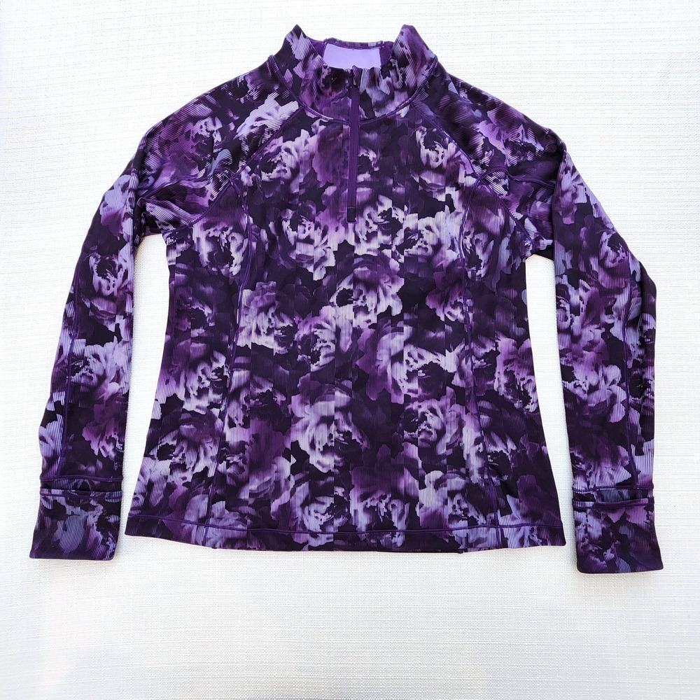 Athleta Purple Floral Half-Zip Pullover